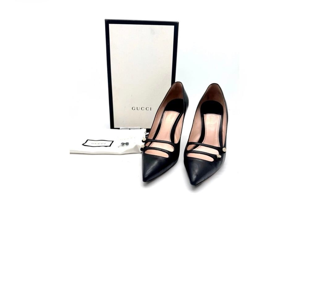 Gucci Aneta Black Button Detail Stiletto Pumps Pointed Toe Size EU 41